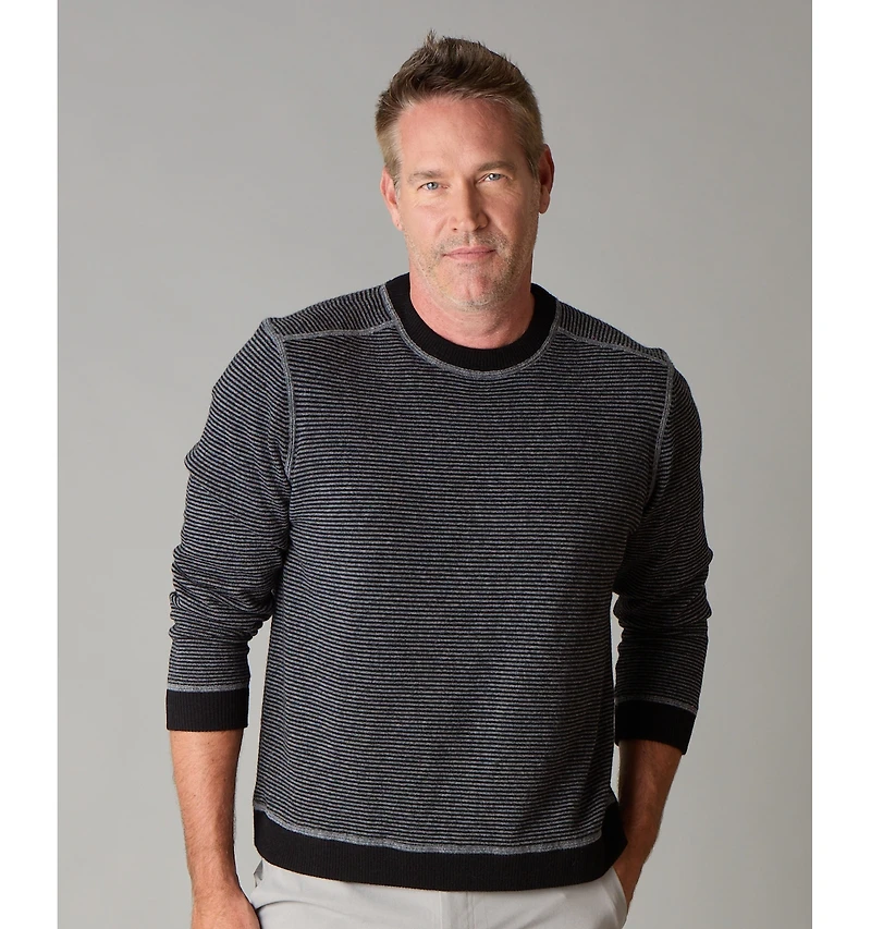 LuxLined Men's Itch-Free Merino Wool Striped Crewneck Sweater with Soft Inner Lining