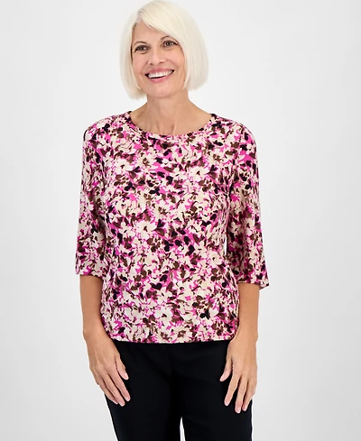 Jones New York Petite Printed 3/4-Sleeve Top
