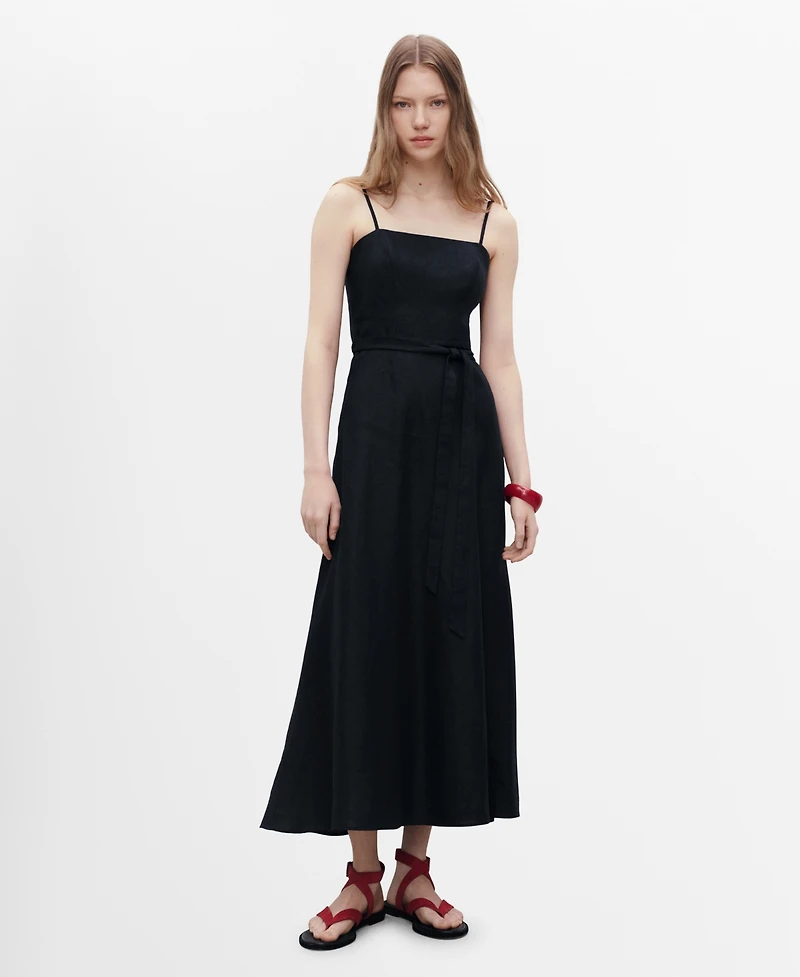 Mango Women's Bow Linen-Blend Dress