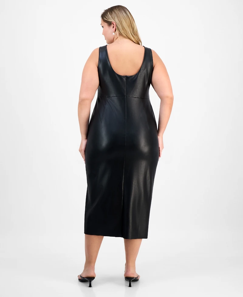 Bar Iii Trendy Plus Faux-Leather Midi Dress, Macy's Exclusive