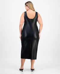 Bar Iii Trendy Plus Faux-Leather Midi Dress, Macy's Exclusive