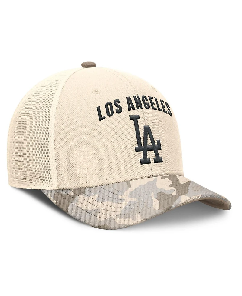 Nike Men's Natural Los Angeles Dodgers Camo Natural Pack Rise Adjustable Trucker Hat