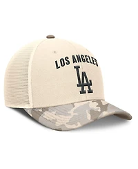 Nike Men's Natural Los Angeles Dodgers Camo Natural Pack Rise Adjustable Trucker Hat