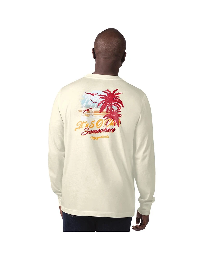 Margaritaville Men's Cream Kansas City Chiefs It's Five O'clock Somewhere Long Sleeve T-Shirt
