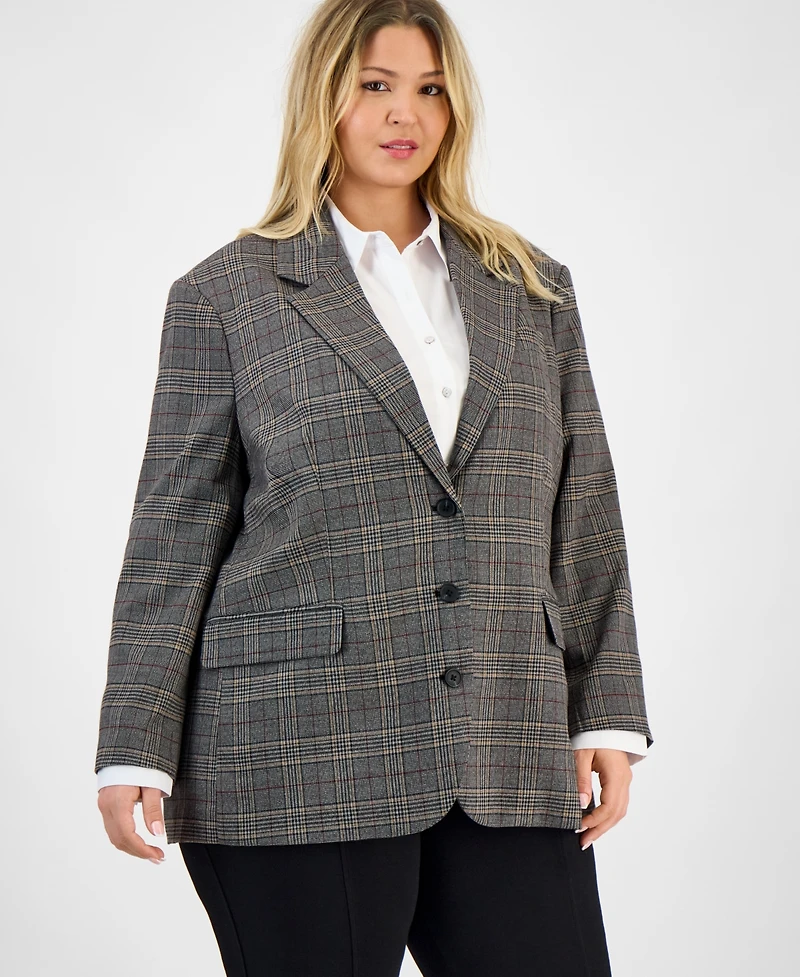 Bar Iii Trendy Plus Plaid Notched Collar Blazer, Macy's Exclusive
