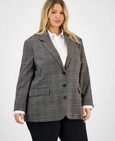 Bar Iii Trendy Plus Plaid Notched Collar Blazer, Macy's Exclusive