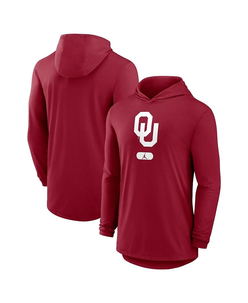 Jordan Men's Crimson Oklahoma Sooners Primetime Tri-Blend Performance Long Sleeve Hoodie T-Shirt
