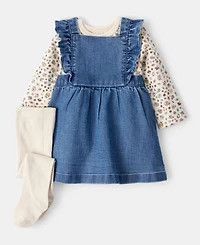 Carter's Baby Girls Floral-Print Top, Denim Jumper & Footed Tights, 3 Piece Set