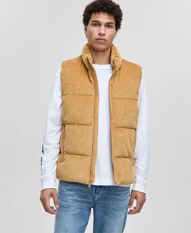 Mode of One Men's Relaxed-Fit Corduroy Puffer Vest, Macy's Exclusive