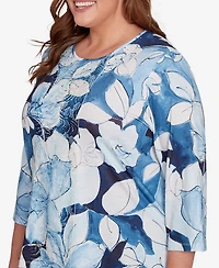 Alfred Dunner Plus Classic Monotone Floral Embellished Top