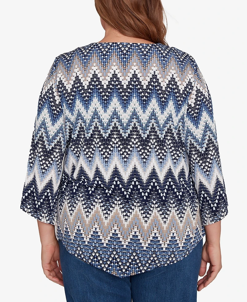 Alfred Dunner Plus Classic Puff Print Textured Chevron Crew Neck Top
