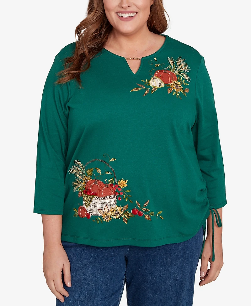 Alfred Dunner Plus Classic Asymmetric Pumpkin Split Beaded Keyhole Neck Top