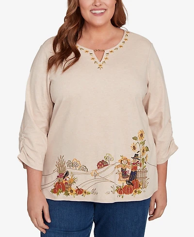 Alfred Dunner Plus Classic Scarecrow Bordered Keyhole Neck Top