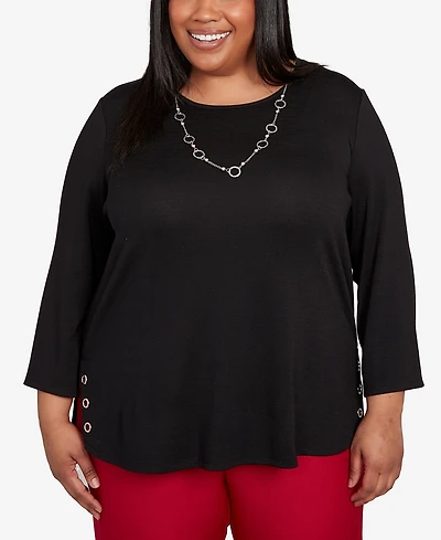 Alfred Dunner Plus Classic Melange Side Button Top