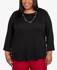 Alfred Dunner Plus Classic Melange Side Button Top