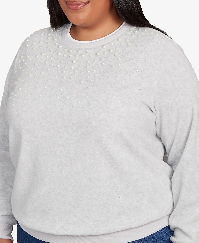 Alfred Dunner Plus Classic Embellished Neckline Anti-Pill Sweater