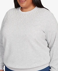 Alfred Dunner Plus Classic Embellished Neckline Anti-Pill Sweater