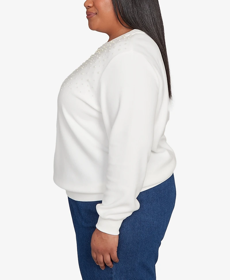 Alfred Dunner Plus Classic Embellished Neckline Anti-Pill Sweater