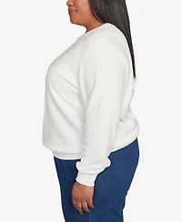 Alfred Dunner Plus Classic Embellished Neckline Anti-Pill Sweater