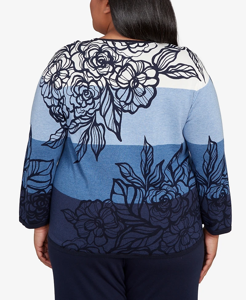 Alfred Dunner Plus Classic Ombre Floral Block Stripe Sweater