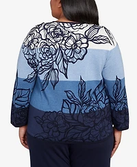 Alfred Dunner Plus Classic Ombre Floral Block Stripe Sweater