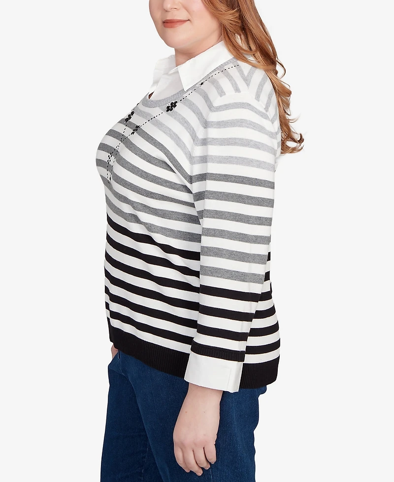 Alfred Dunner Plus Classic Ombre Stripe Two One Sweater