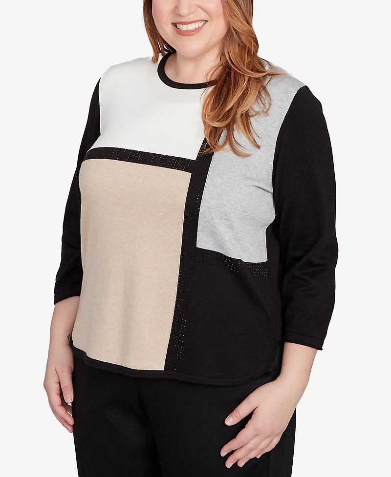 Alfred Dunner Plus Classic Colorblock Long Sleeve Sweater
