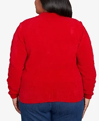 Alfred Dunner Plus Classic Zip-Front Chenille Collared Cardigan Sweater