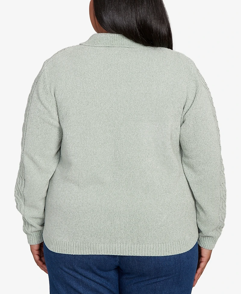 Alfred Dunner Plus Size Classic Zip-Front Chenille Collared Cardigan Sweater