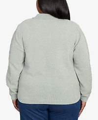 Alfred Dunner Plus Size Classic Zip-Front Chenille Collared Cardigan Sweater