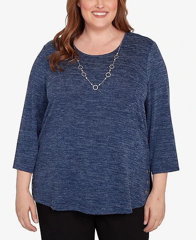 Alfred Dunner Plus Classic Melange Side Button Top
