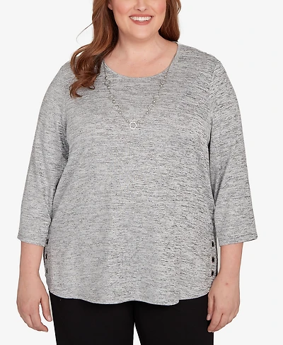 Alfred Dunner Plus Size Classic Melange Side Button Top