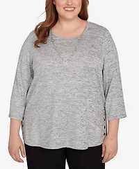 Alfred Dunner Plus Size Classic Melange Side Button Top