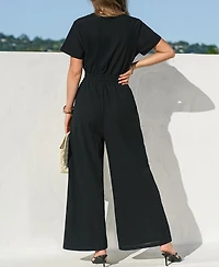 Cupshe Women's Short Sleeve Zippered Front Jumpsuit