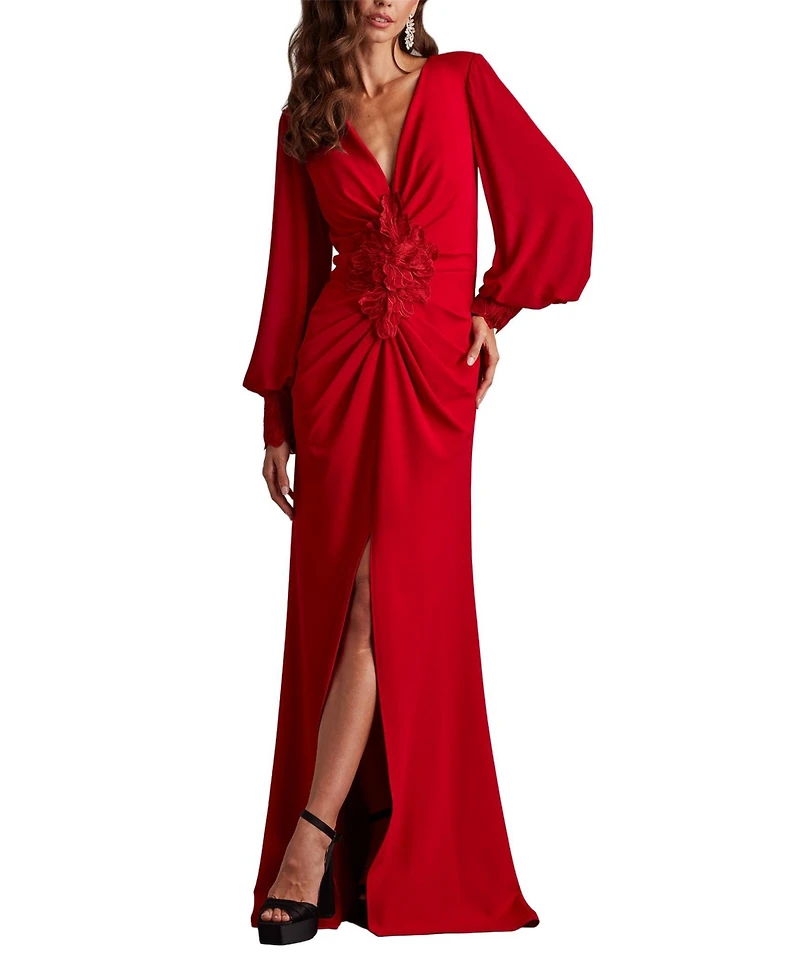 Tadashi Shoji Women's Sahana Bishop Sleeve Plunge Gown