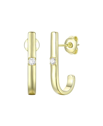 Rachel Glauber 14K Gold Plated with Clear Cubic Zirconia Open Hoop Earrings