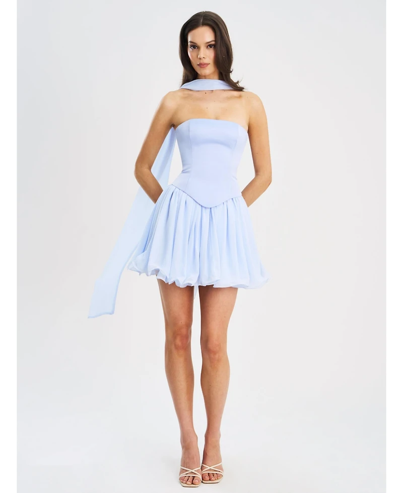 Miss Circle Women's Valentina Baby Blue Boned Curve Edge Peplum Mini Dress