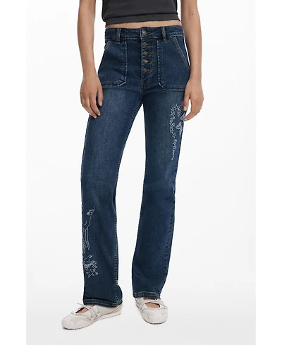 Desigual Women's Embroidered jeans with square pockets