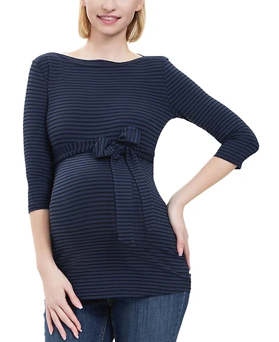 kimi + kai Maternity Striped Boat Neck Top