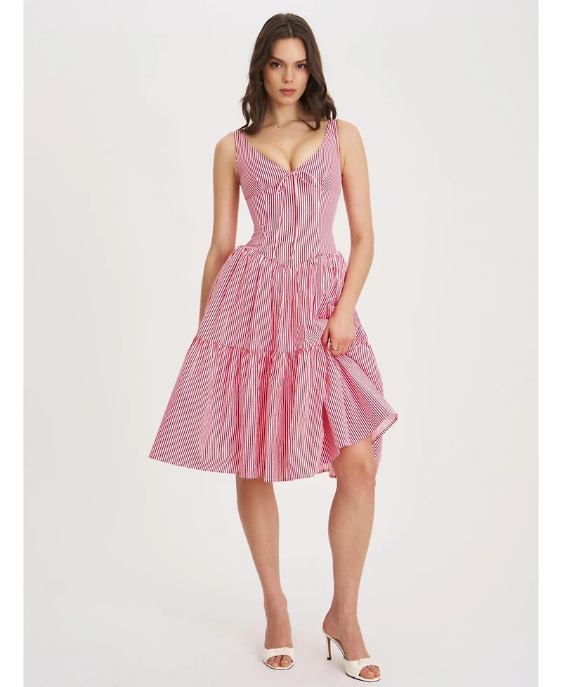 Miss Circle Women's Oceana Red Candy Stripe Drop Waist Midi Dress