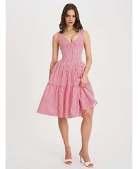 Miss Circle Women's Oceana Red Candy Stripe Drop Waist Midi Dress