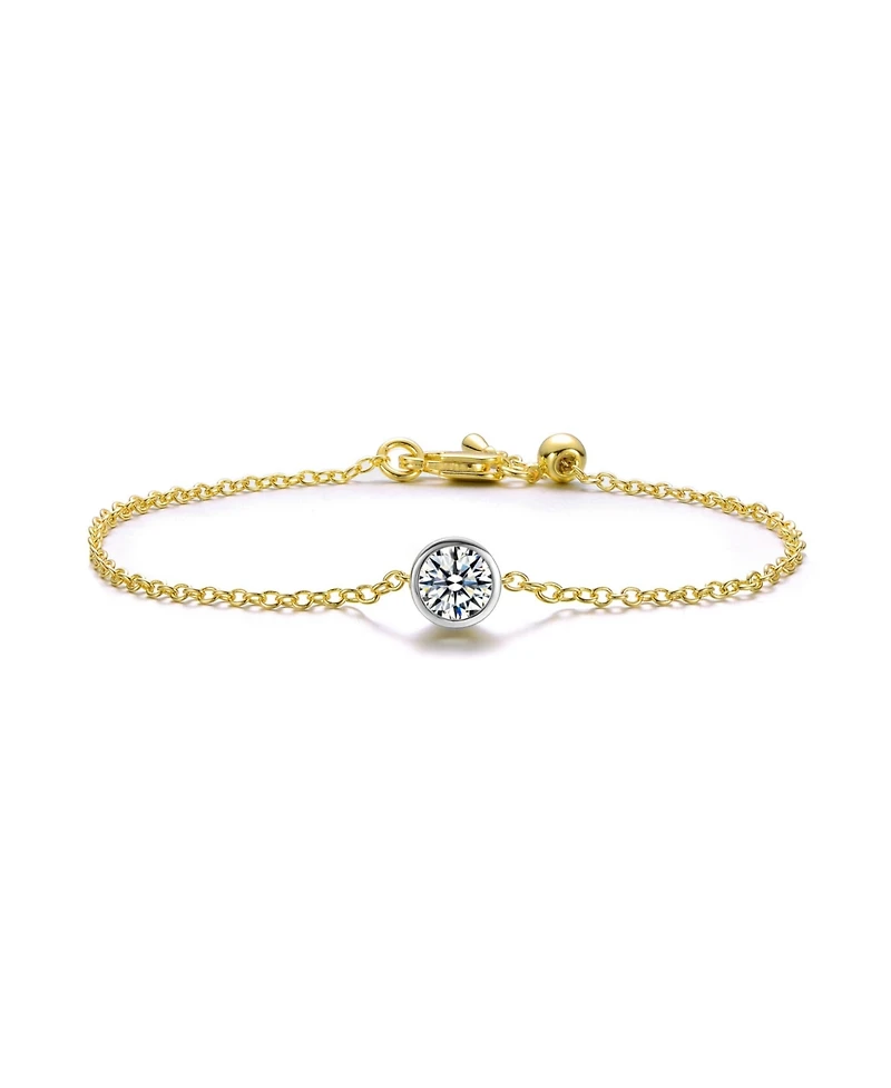 Rachel Glauber Two-Tone with Clear Bezel Set Solitaire Cubic Zirconia Chain Bracelet