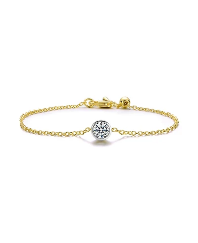 Rachel GlauberTwo-Tone with Clear Bezel Set Solitaire Cubic Zirconia Chain Bracelet
