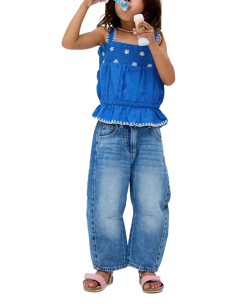 Raffya Kids Tilly Blanket Stitch Peplum Hem Blouse