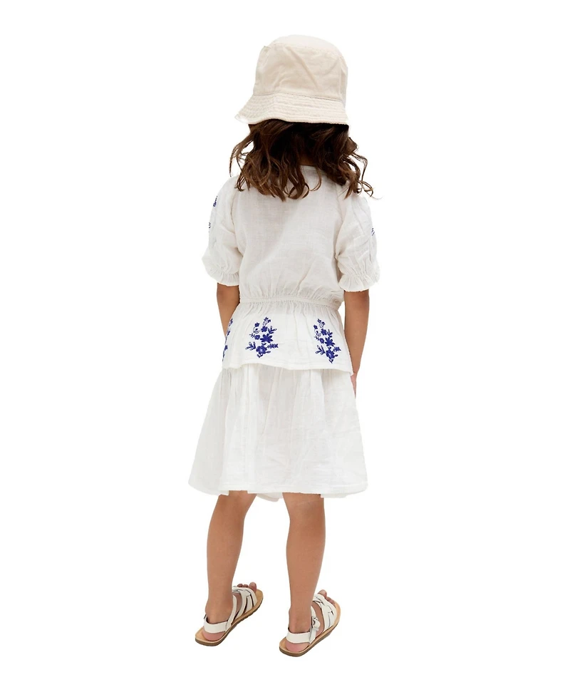 Raffya Kids Little Girls Ally Paneled Waist Embroidered Skirt
