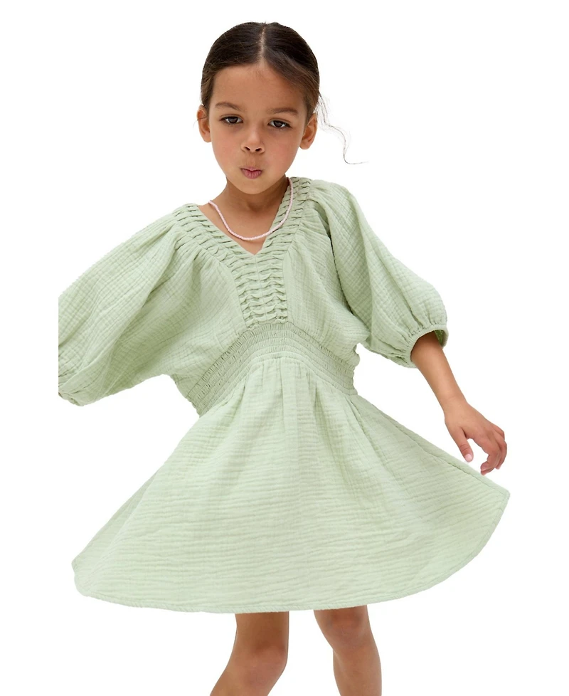 Raffya Kids Little Girls Soipoi Ruched V-Neck Dress