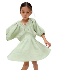 Raffya Kids Little Girls Soipoi Ruched V-Neck Dress