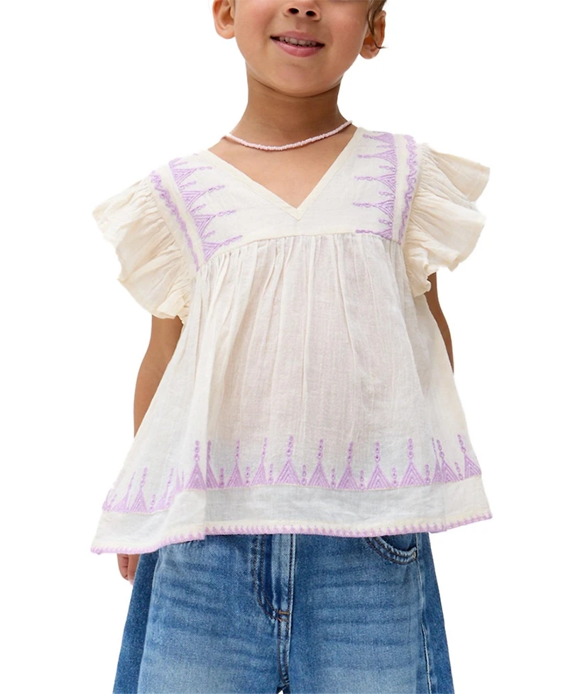 Raffya Kids Mariana Flutter Sleeve Embroidered Blouse