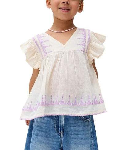 Raffya Kids Mariana Flutter Sleeve Embroidered Blouse