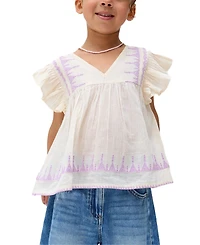 Raffya Kids Mariana Flutter Sleeve Embroidered Blouse